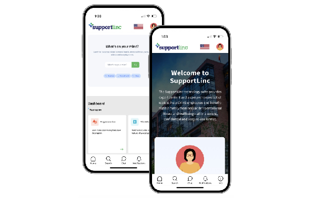 An image of the SupportLinc app displayed on a cell phone.